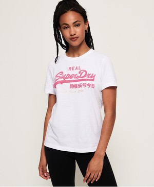 Superdry Vintage Logo Flock Script Női Pólók Fehér/Rózsaszín | RDPFY1867